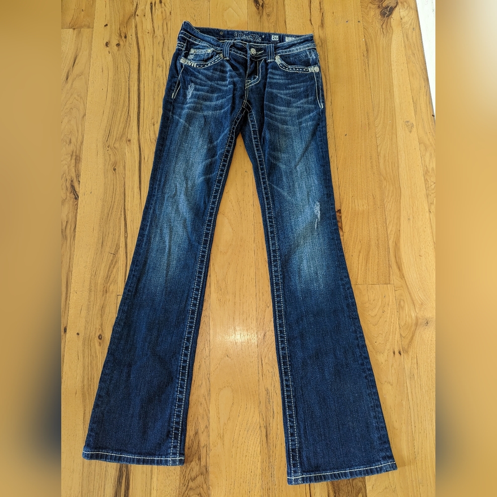 MISS ME JEANS BOOT CUT JEANS JEWELS CROSSES 26